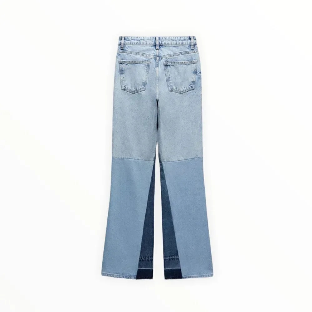 ZARA Patchwork Wide Leg Jeans Color Block Blue NWT Size 0 (24) - Picture 3 of 9
